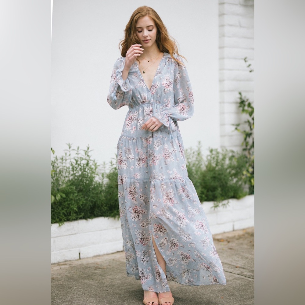 Blue Floral Tiered Maxi
